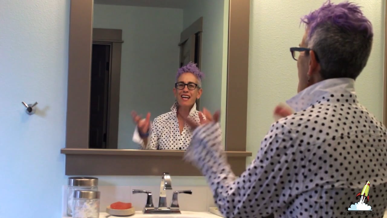 Patti Dobrowolski in front of a mirror