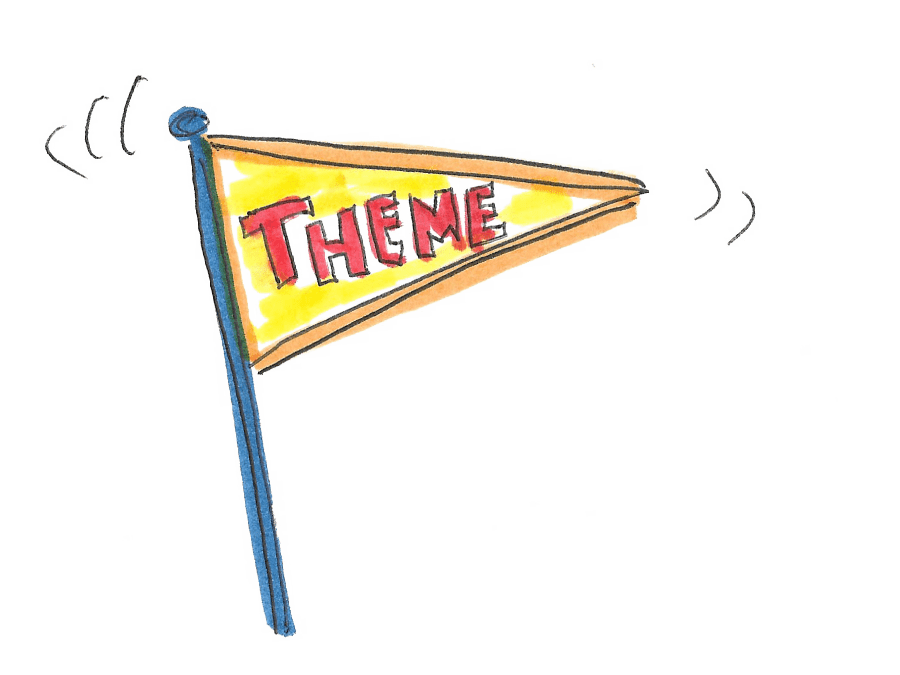 drawing of a rally triangle flag with the words "theme"