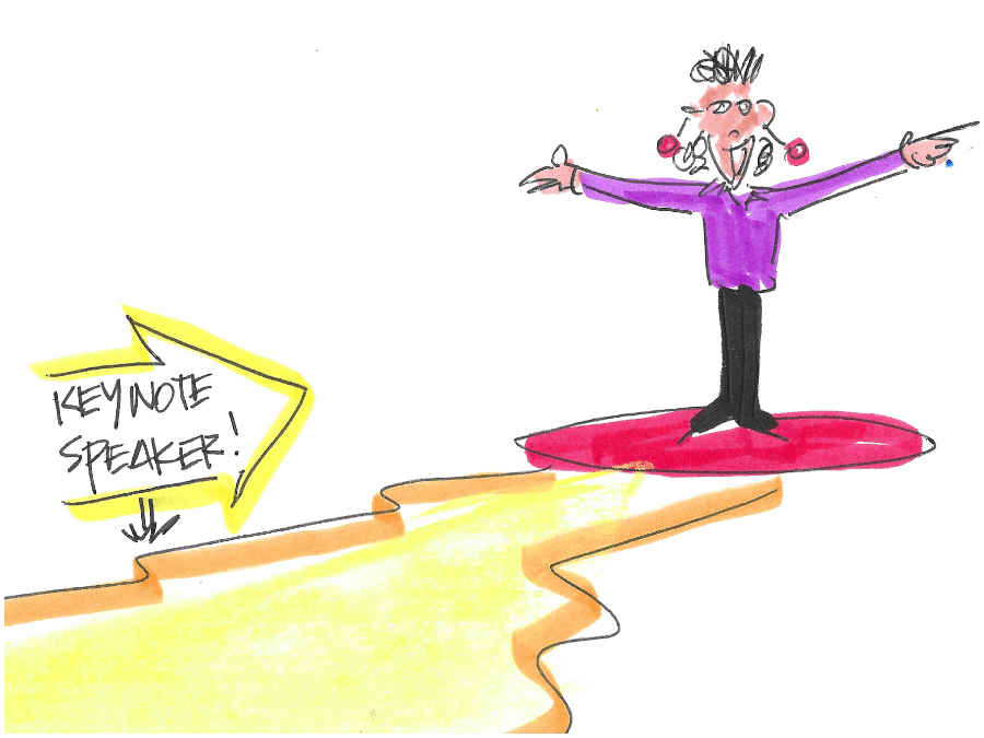 Drawing of a yellow path ending with a star keynote speaker